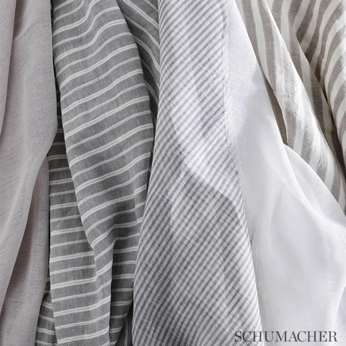 Schumacher 70065 Tori Stripe Sheer Rose fabric swatch