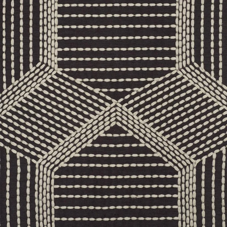Schumacher 73202 Tortuga Embroidery Black fabric swatch