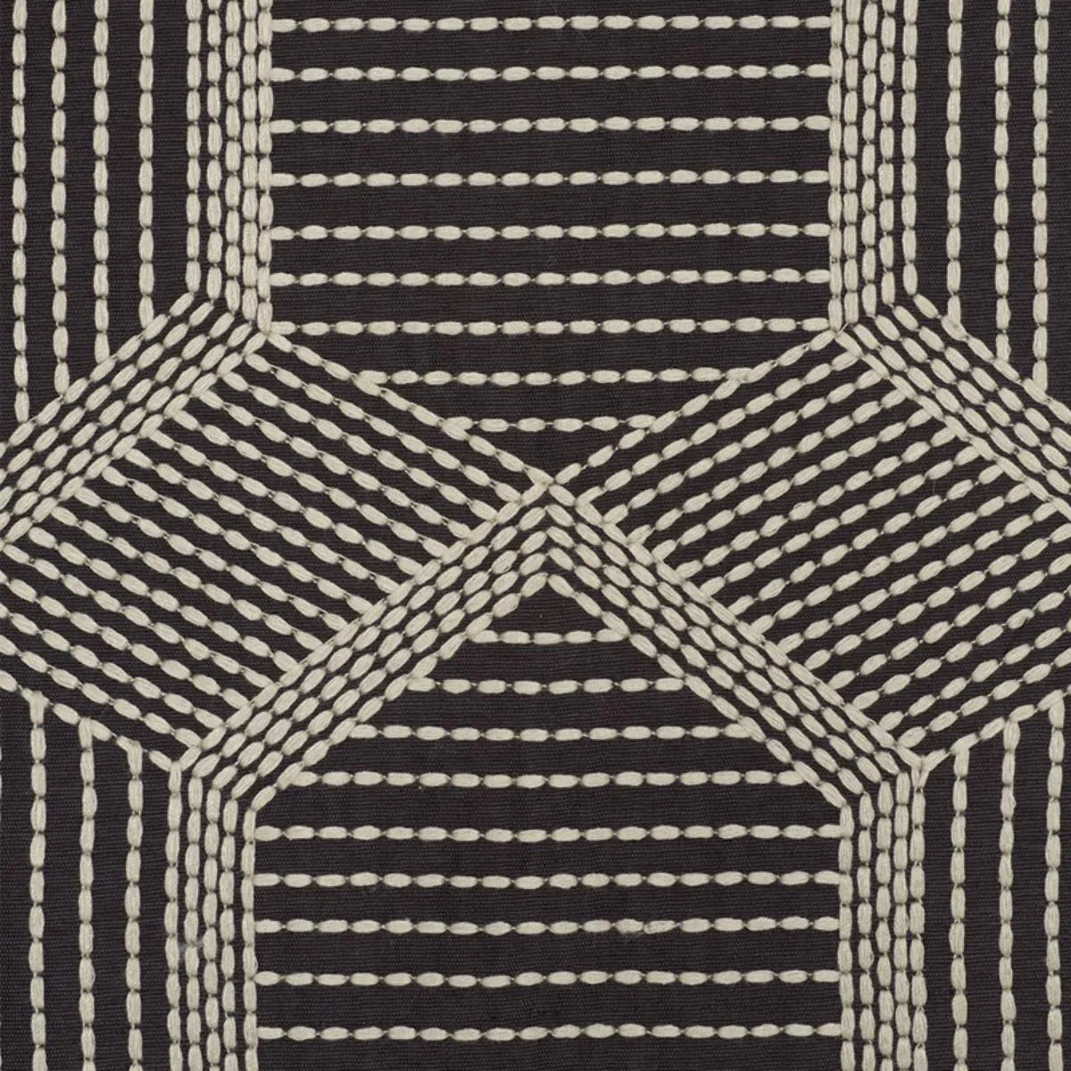 Schumacher 73202 Tortuga Embroidery Black fabric swatch