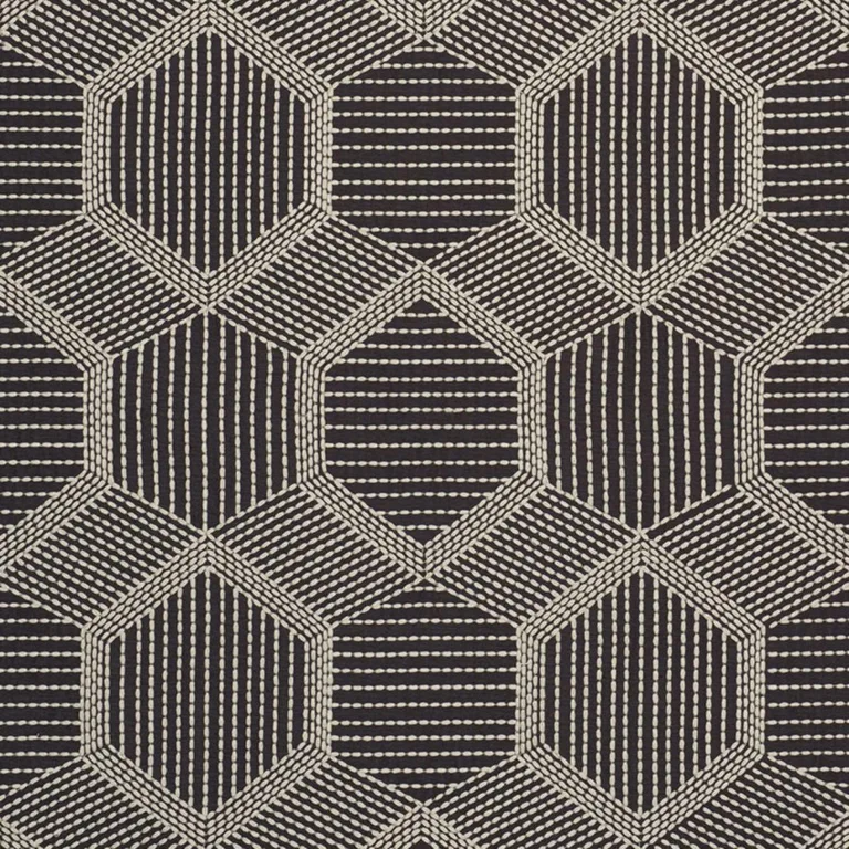 Schumacher 73202 Tortuga Embroidery Black fabric swatch