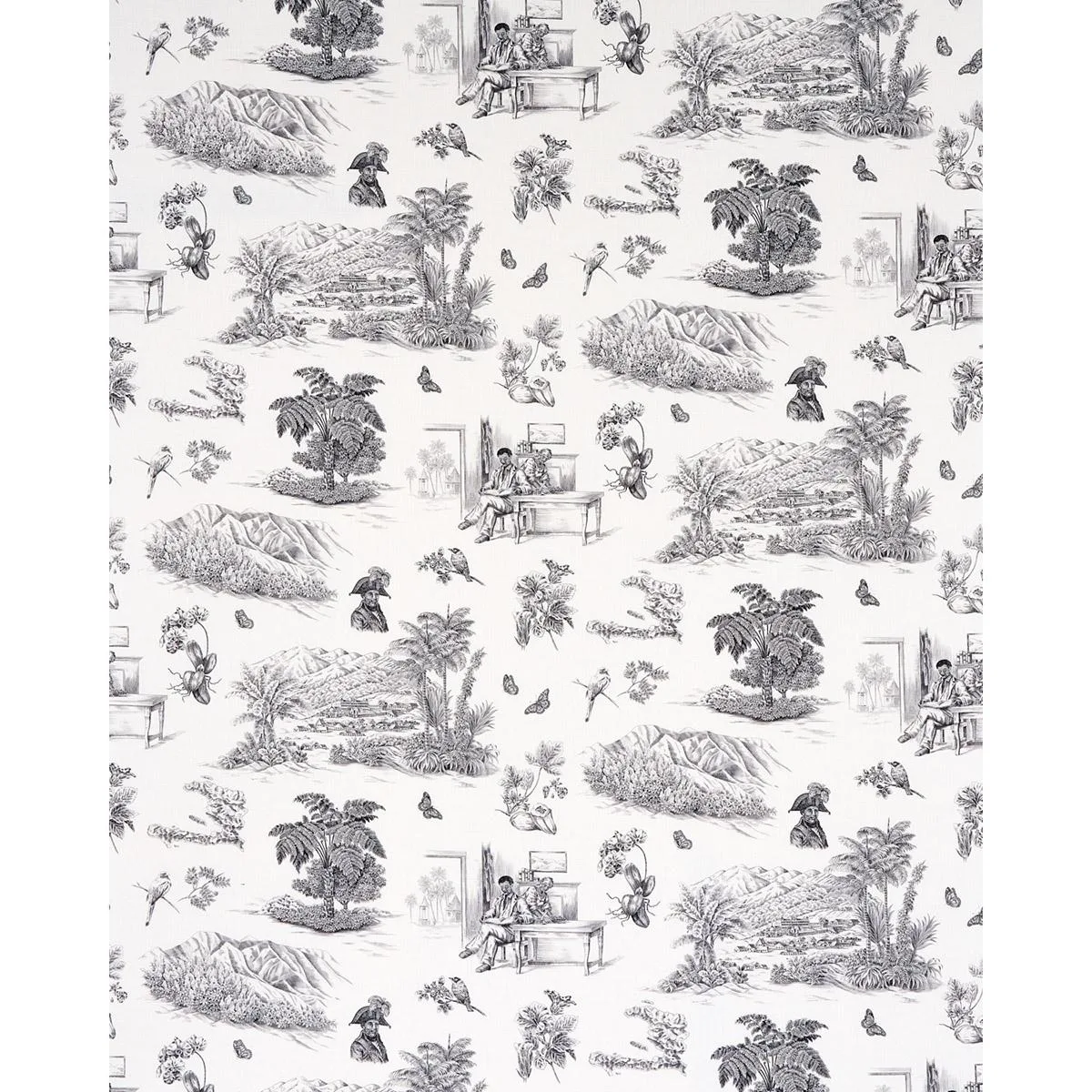 Schumacher 180270 Toussaint Toile Black fabric swatch