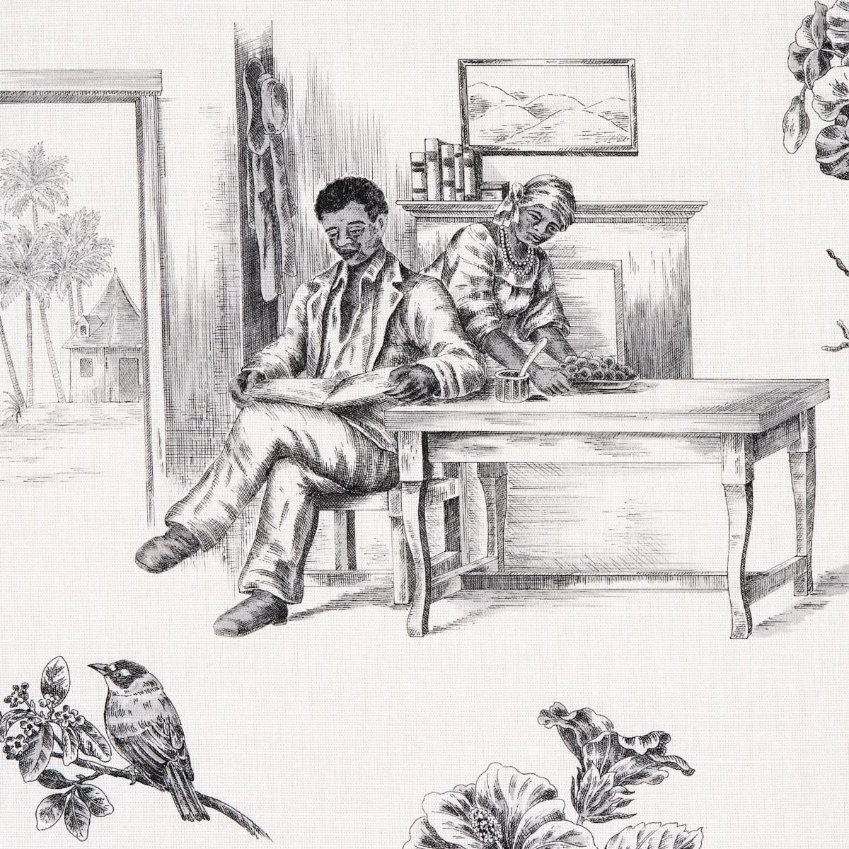 Schumacher 180270 Toussaint Toile Black fabric swatch