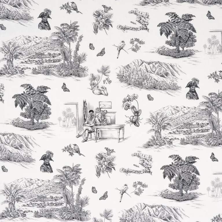 Schumacher 180270 Toussaint Toile Black fabric swatch
