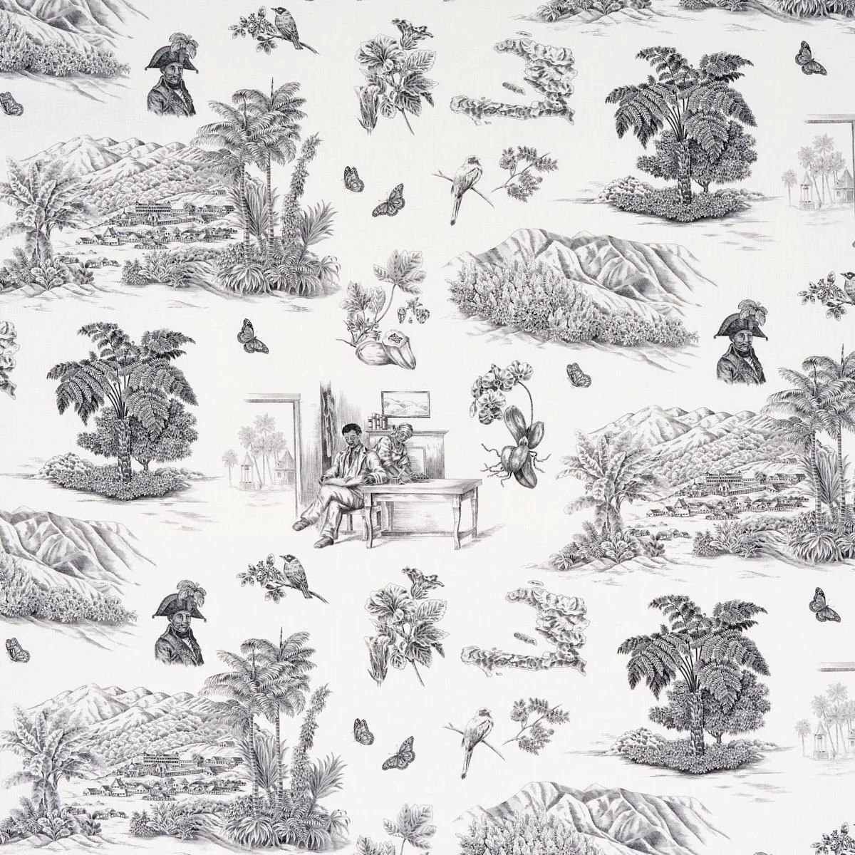 Schumacher 180270 Toussaint Toile Black fabric swatch