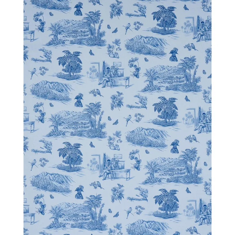 Schumacher 180273 Toussaint Toile Blue & Sky fabric swatch