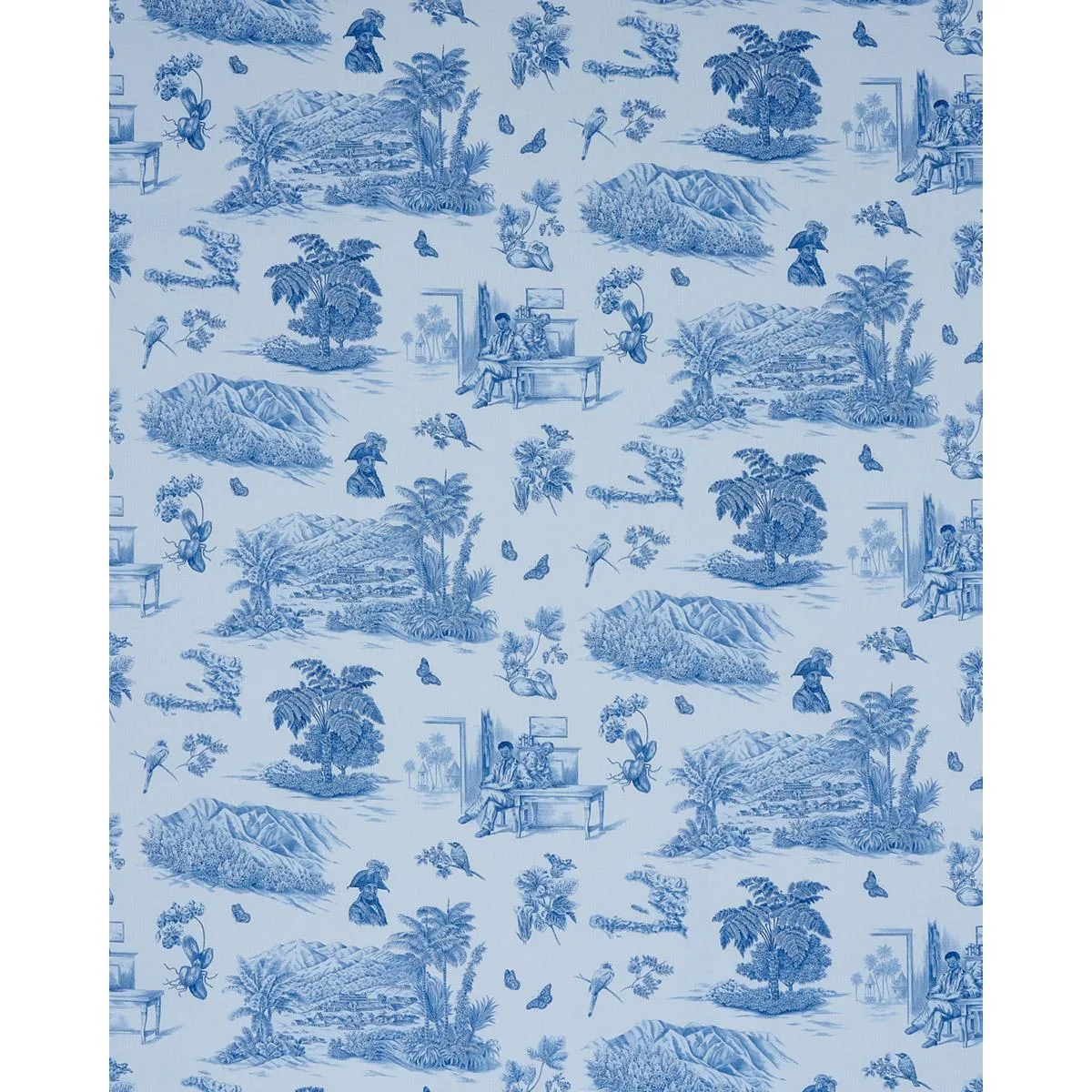 Schumacher 180273 Toussaint Toile Blue & Sky fabric swatch