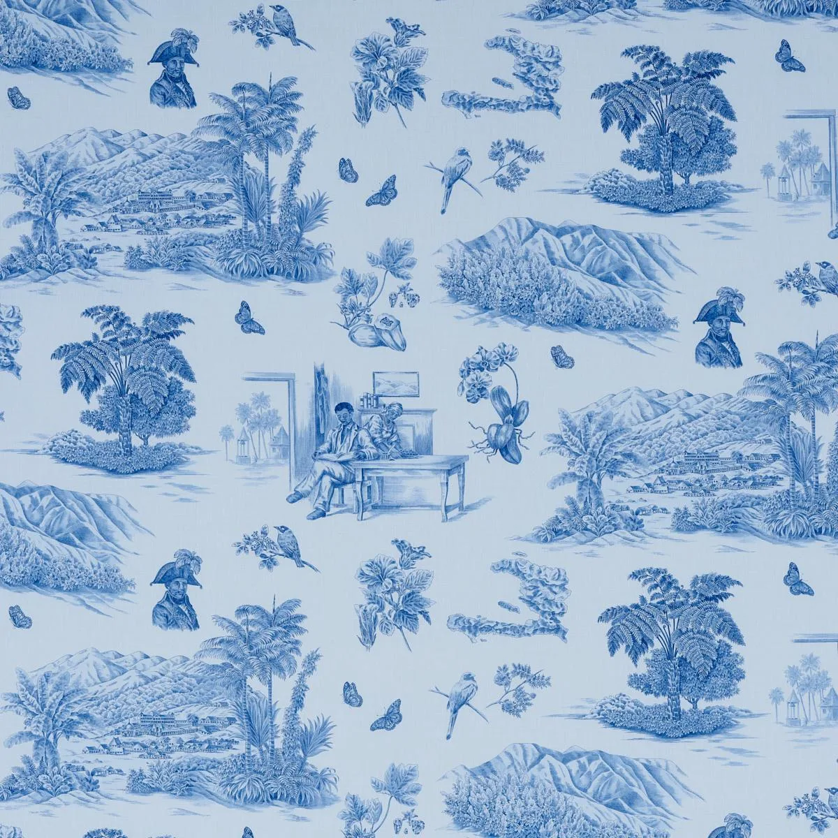 Schumacher 180273 Toussaint Toile Blue & Sky fabric swatch