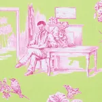Schumacher 180271 Toussaint Toile Pink & Green fabric swatch