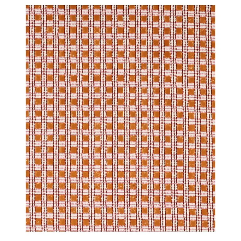 Schumacher 179802 Trellis Hand Block Print Copper & Rose fabric swatch