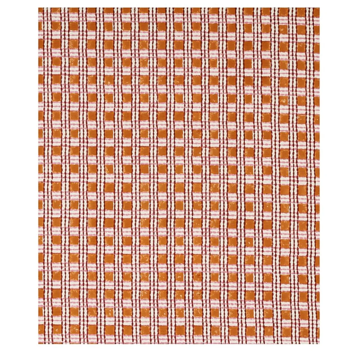 Schumacher 179802 Trellis Hand Block Print Copper & Rose fabric swatch