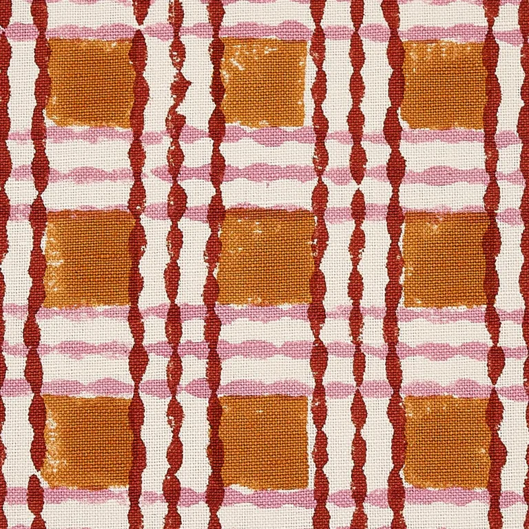 Schumacher 179802 Trellis Hand Block Print Copper & Rose fabric swatch