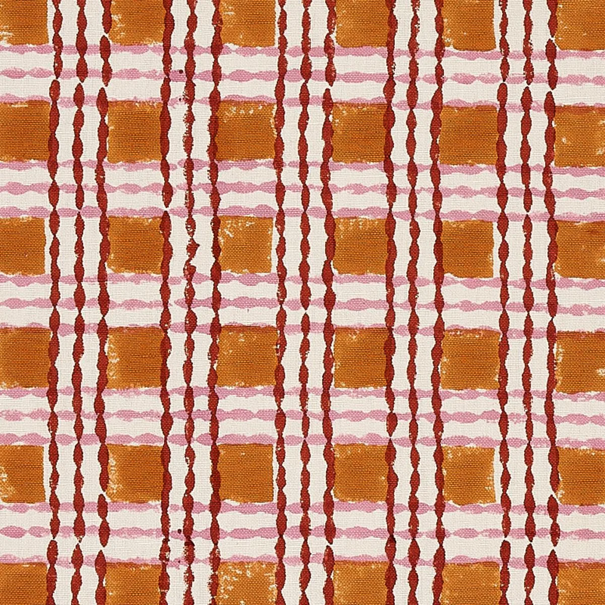 Schumacher 179802 Trellis Hand Block Print Copper & Rose fabric swatch
