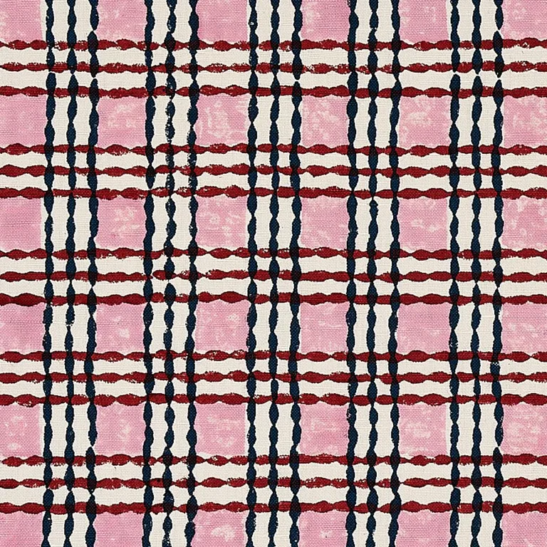 Schumacher 179801 Trellis Hand Block Print Rose & Midnight fabric swatch