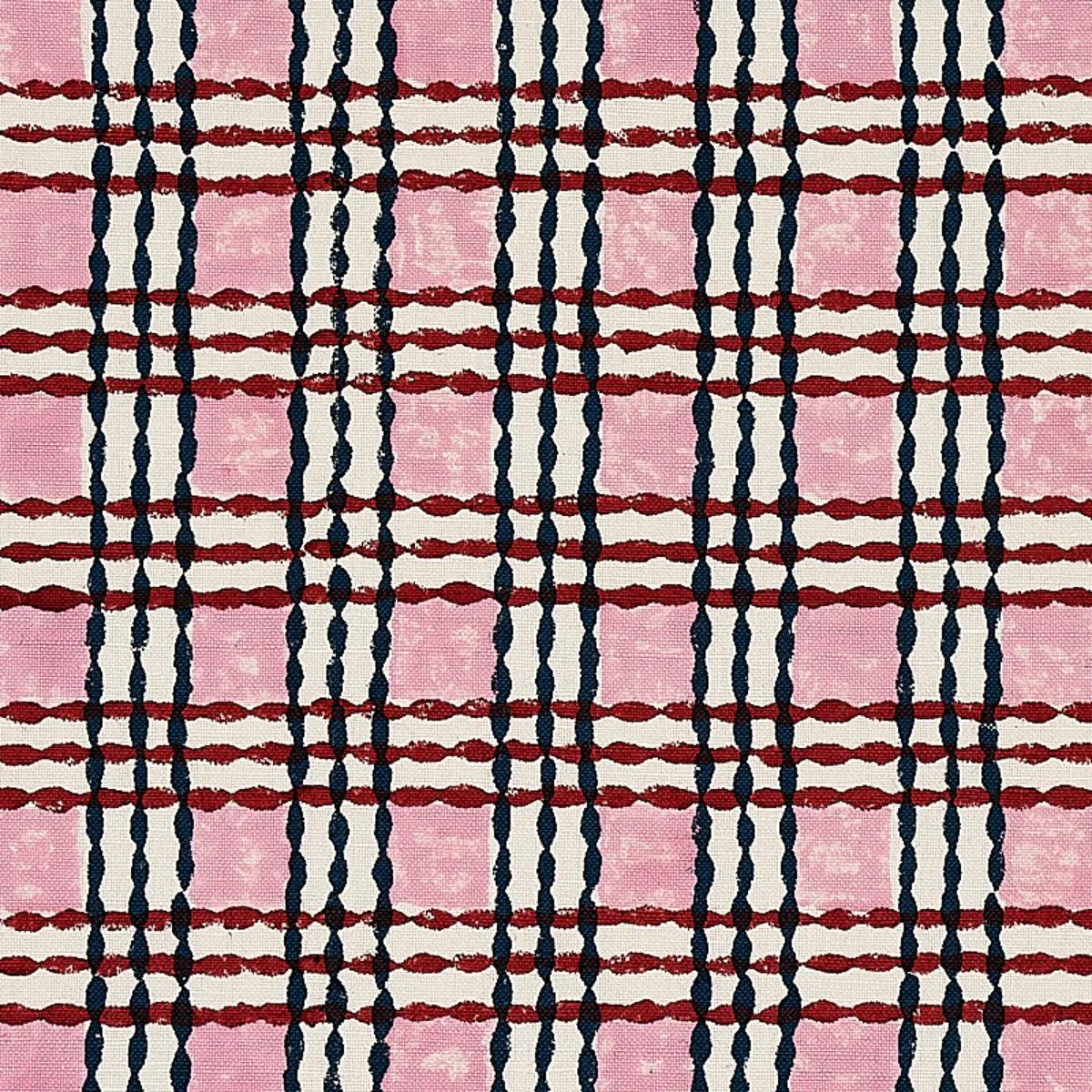 Schumacher 179801 Trellis Hand Block Print Rose & Midnight fabric swatch