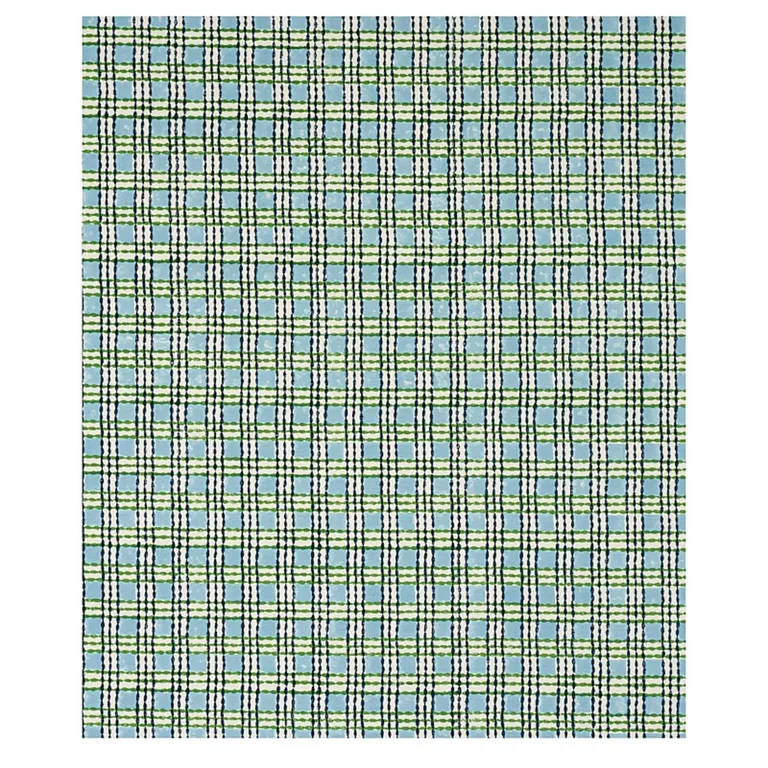 Schumacher 179800 Trellis Hand Block Print Sky & Grass fabric swatch
