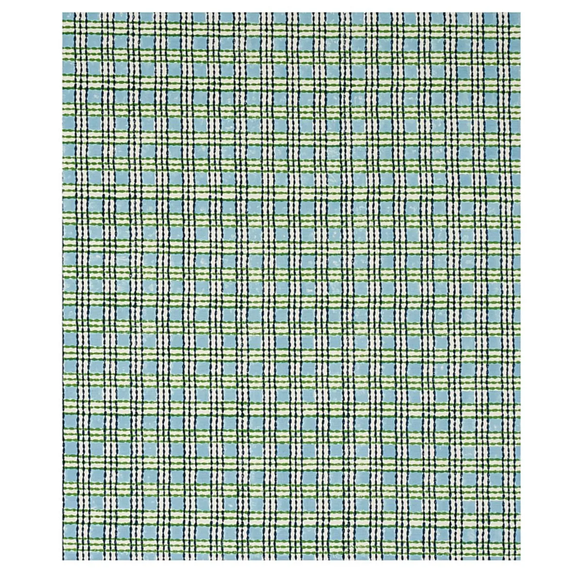Schumacher 179800 Trellis Hand Block Print Sky & Grass fabric swatch