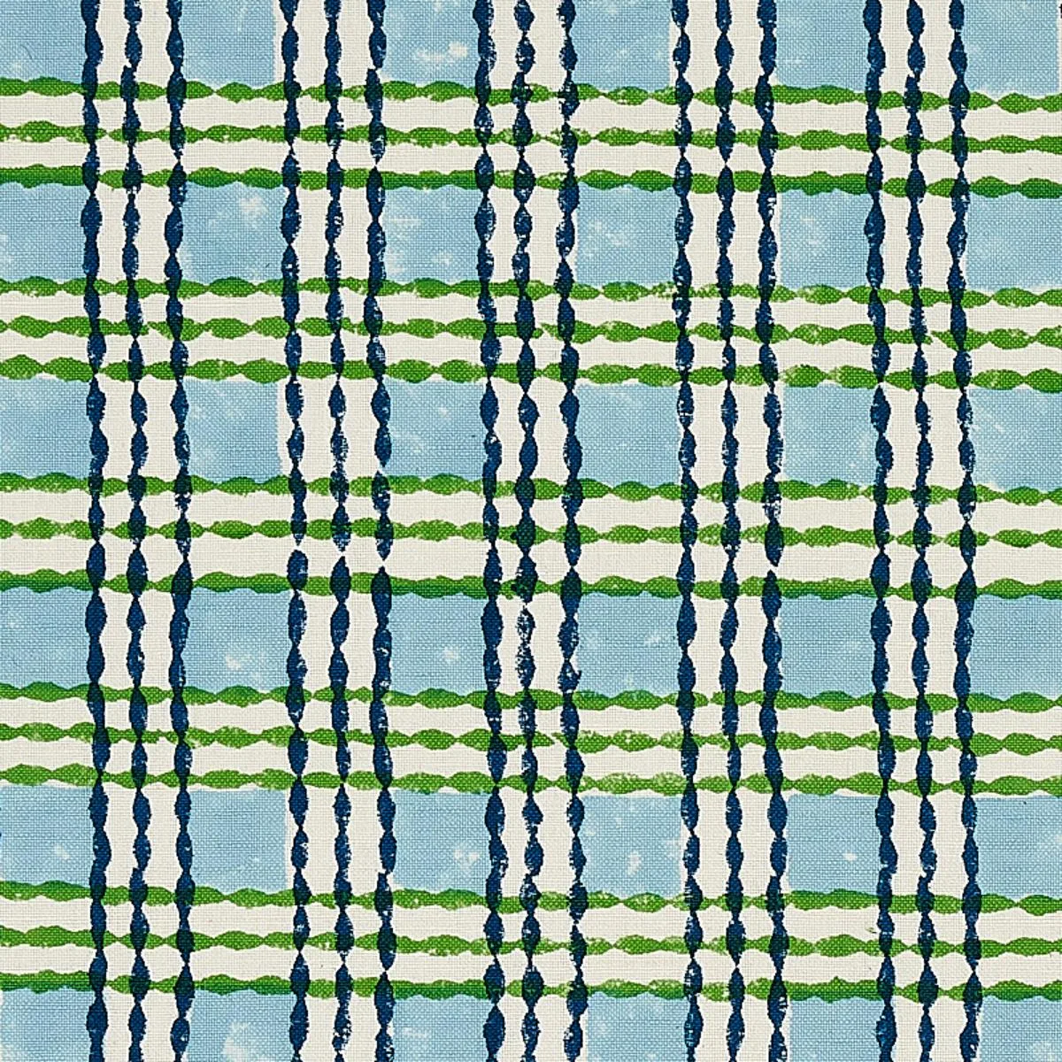 Schumacher 179800 Trellis Hand Block Print Sky & Grass fabric swatch