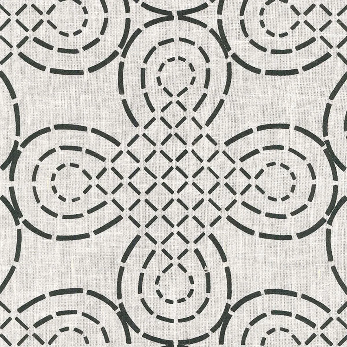 Schumacher 174222 Trellis Knot Ivory & Onyx fabric swatch