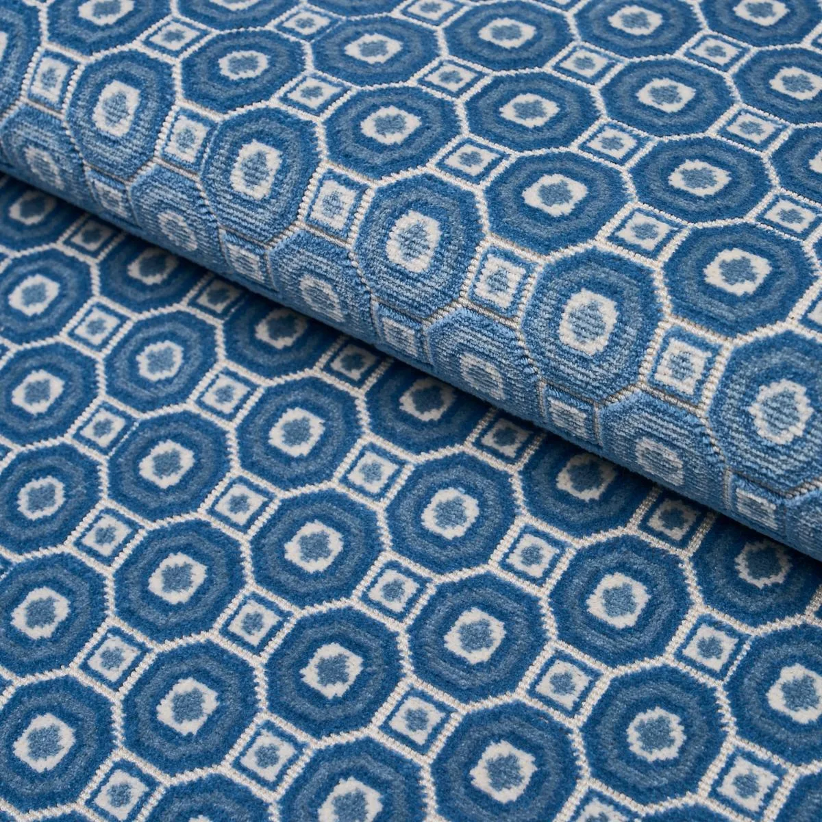 Schumacher 84892 Trianon Cut Velvet Azur fabric swatch