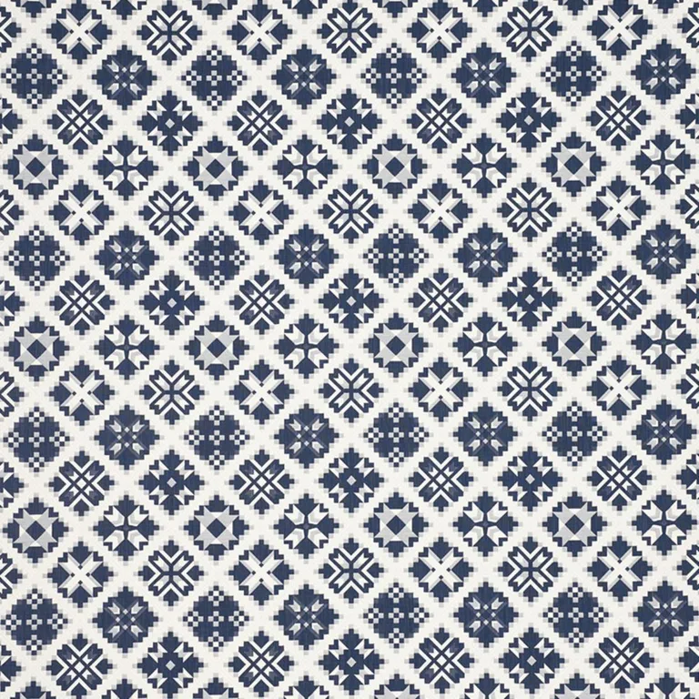 Schumacher 76760 Tristan Patchwork Indigo fabric swatch