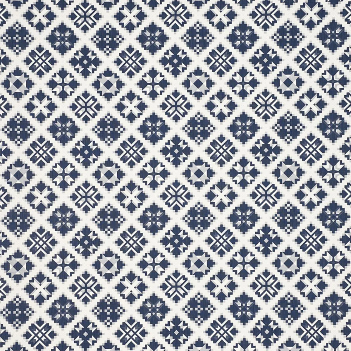 Schumacher 76760 Tristan Patchwork Indigo fabric swatch