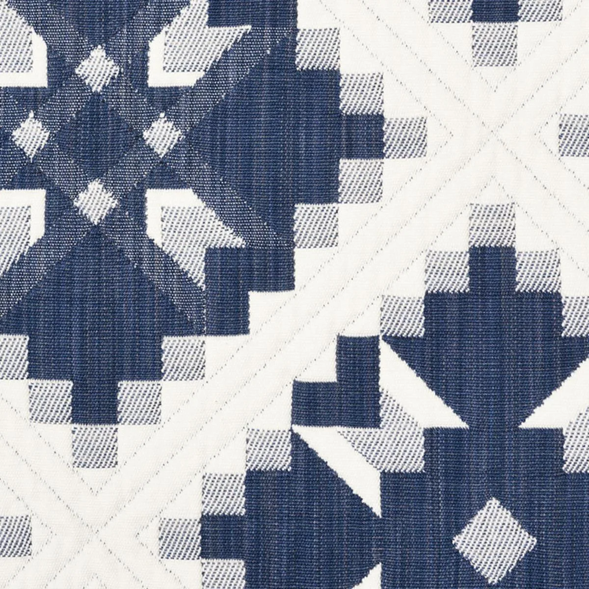 Schumacher 76760 Tristan Patchwork Indigo fabric swatch