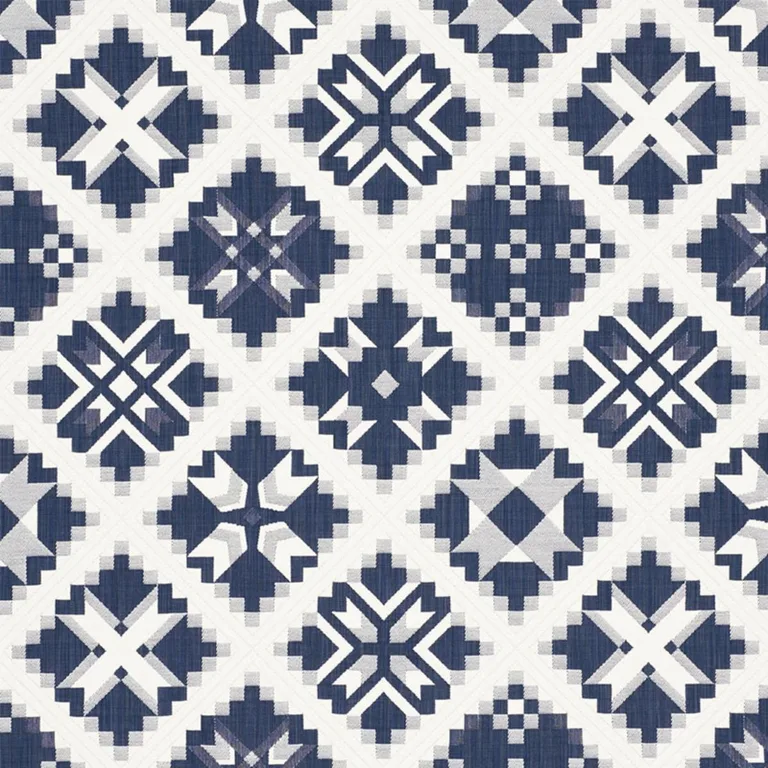 Schumacher 76760 Tristan Patchwork Indigo fabric swatch
