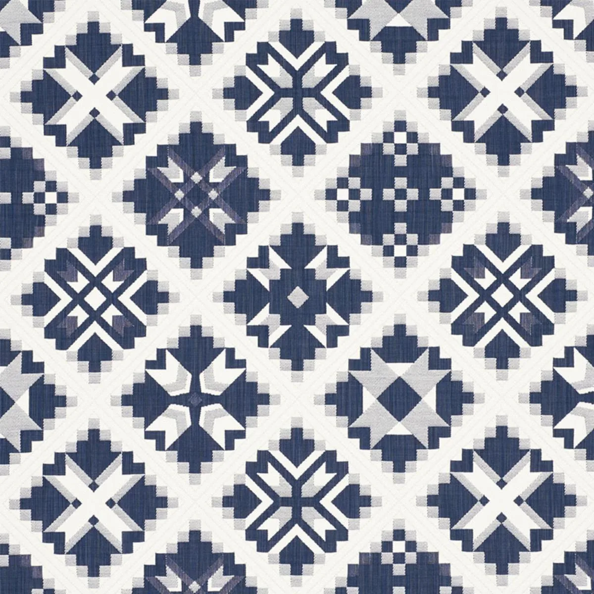 Schumacher 76760 Tristan Patchwork Indigo fabric swatch