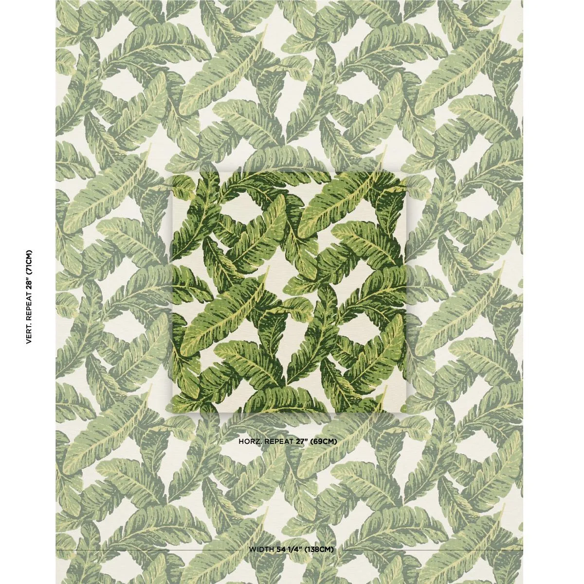 Schumacher 82770 Tropical Leaf Indoor/Outdoor Green fabric swatch