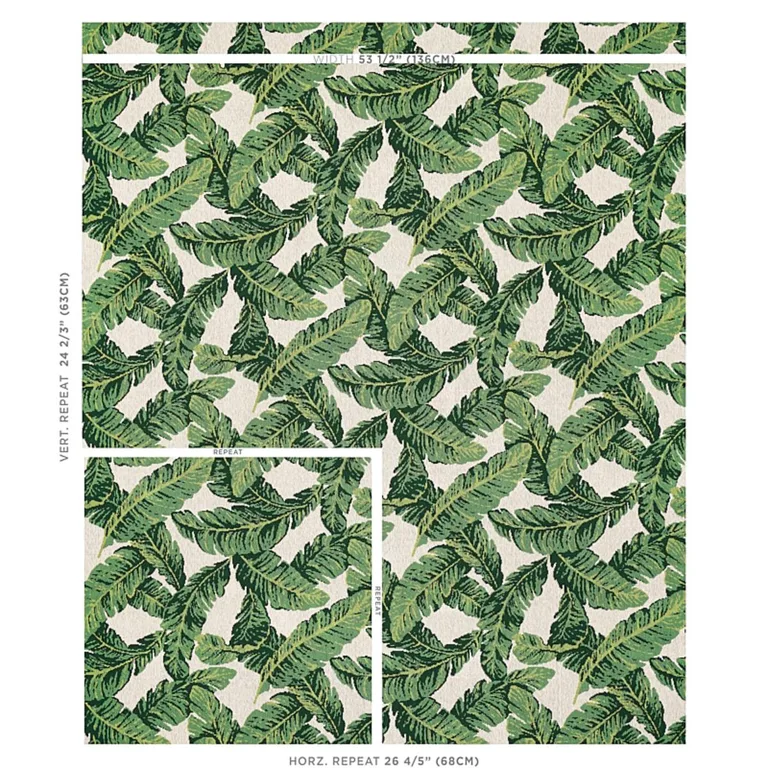 Schumacher 80090 Tropical Leaf éPinglé Green & Ivory fabric swatch
