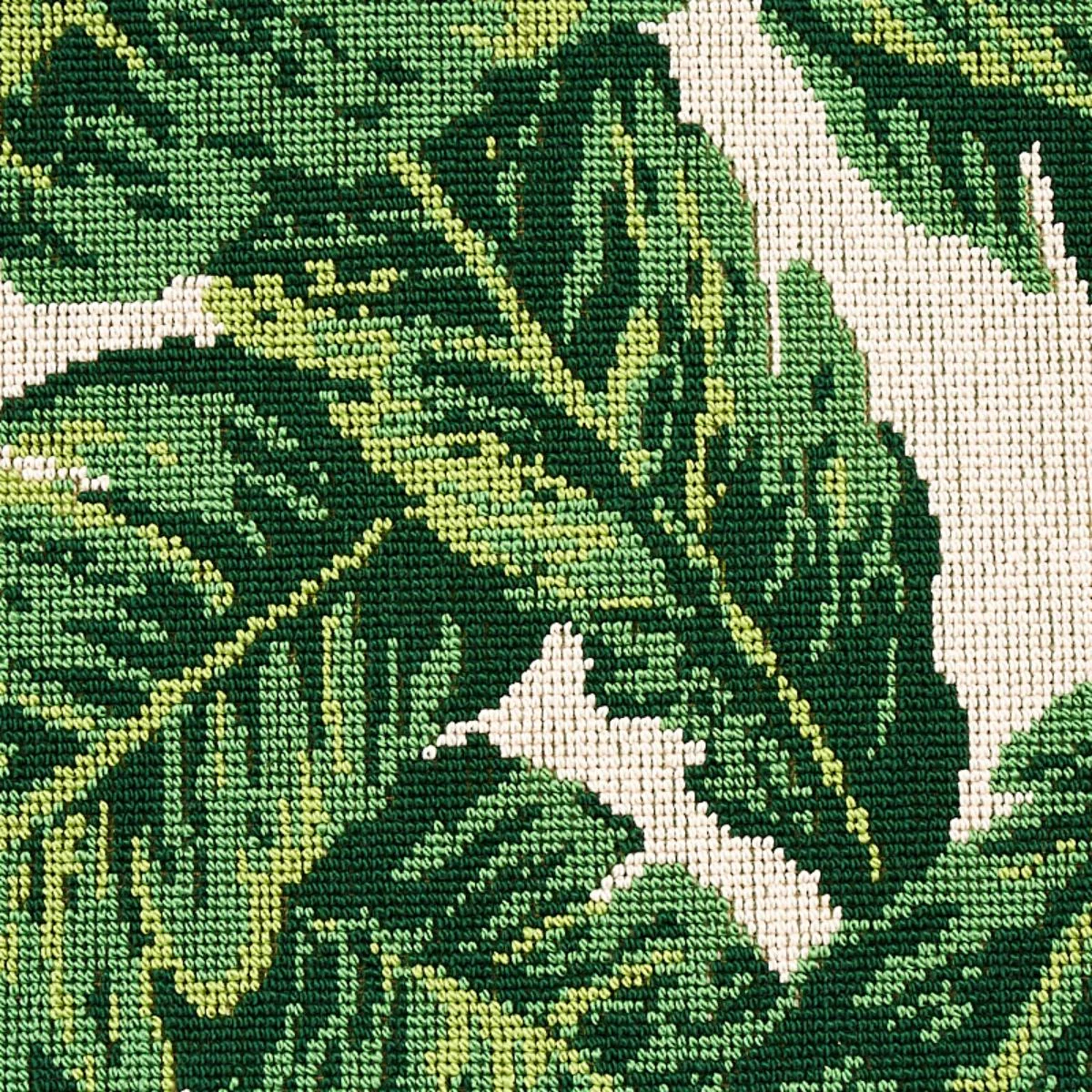 Schumacher 80090 Tropical Leaf éPinglé Green & Ivory fabric swatch