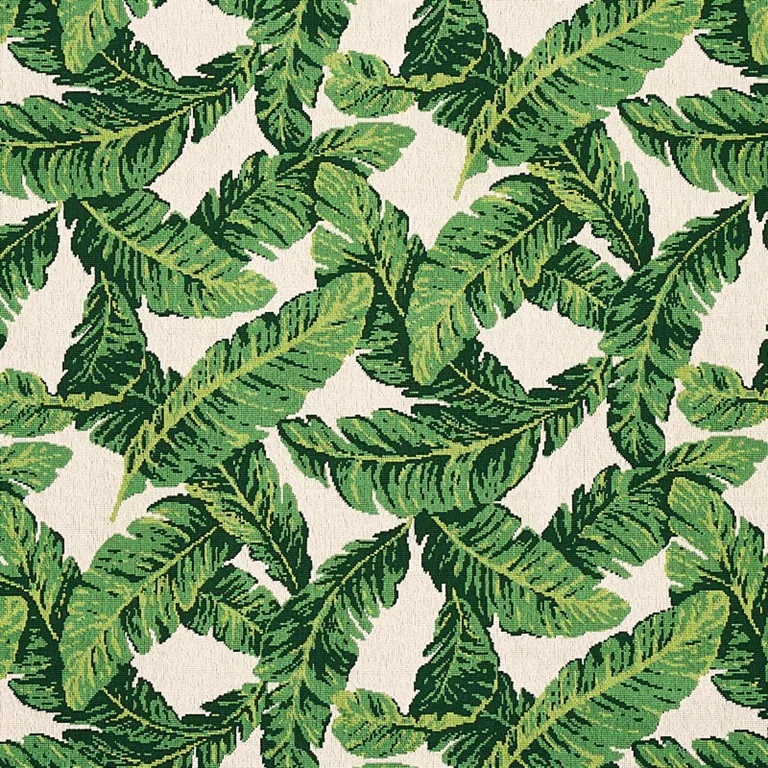 Schumacher 80090 Tropical Leaf éPinglé Green & Ivory fabric swatch
