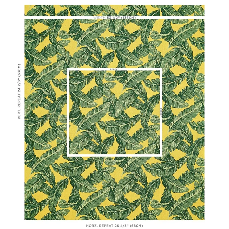 Schumacher 80091 Tropical Leaf éPinglé Green & Yellow fabric swatch
