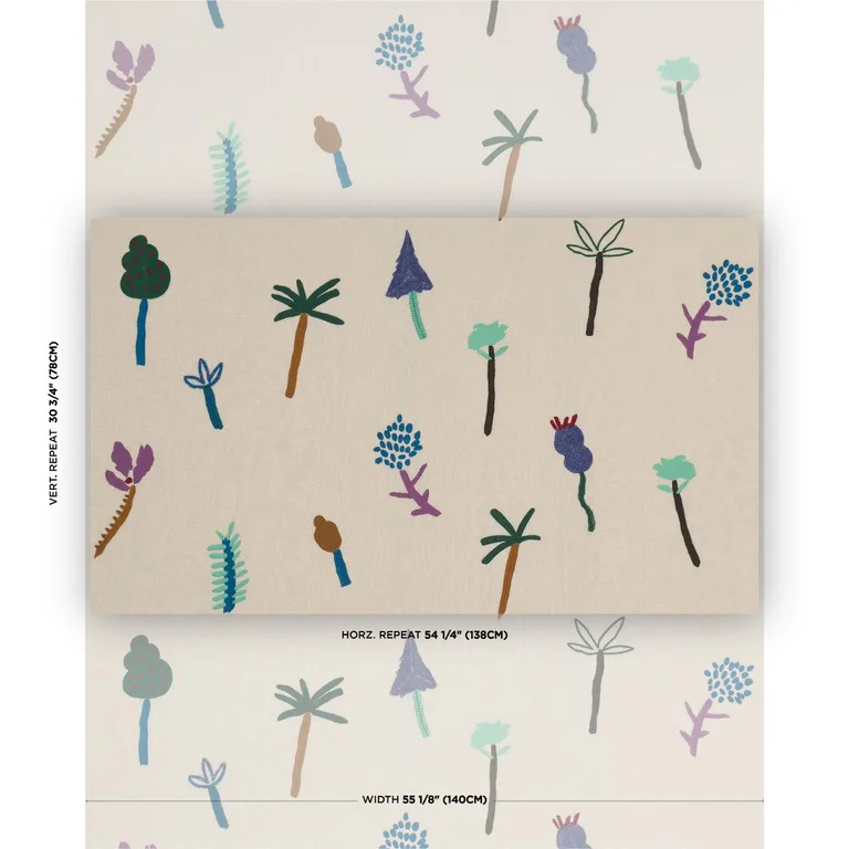 Schumacher 85850 Tropical Trees Multi fabric swatch