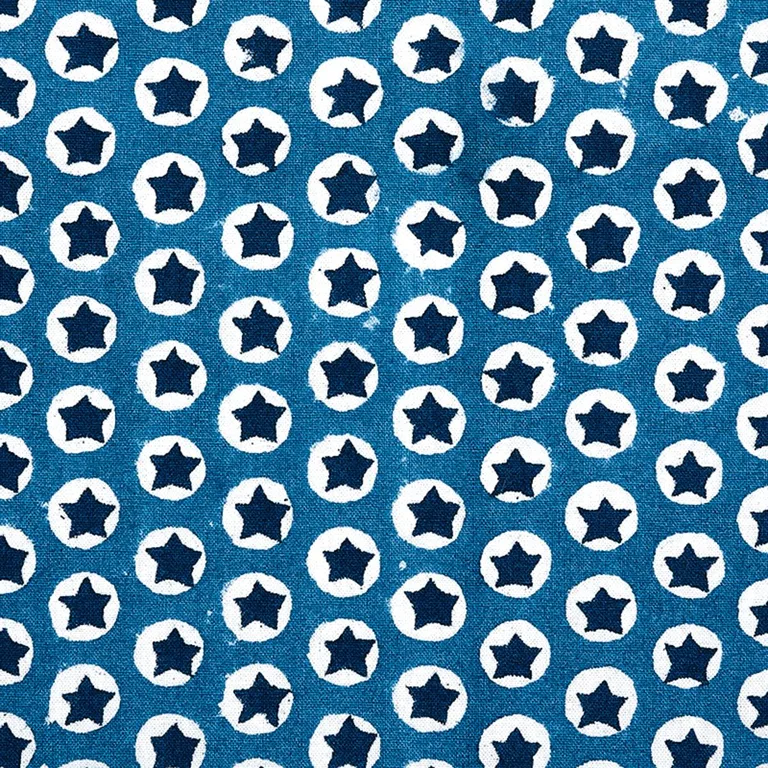 Schumacher 179222 Tuk Tuk Hand Block Print Blue fabric swatch