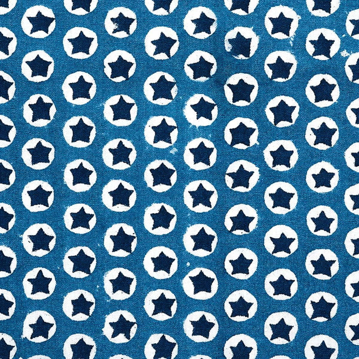 Schumacher 179222 Tuk Tuk Hand Block Print Blue fabric swatch