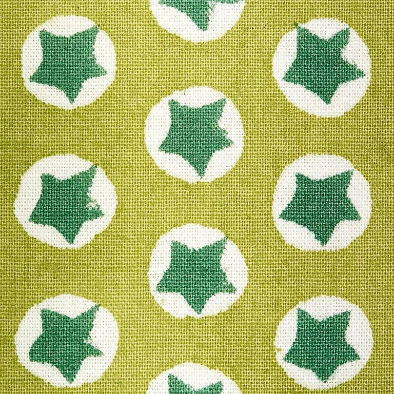 Schumacher 179223 Tuk Tuk Hand Block Print Green fabric swatch