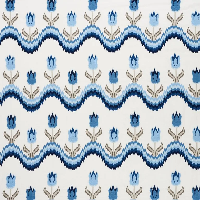 Schumacher 70272 Tulip Flamestitch Embroidery Blue fabric swatch