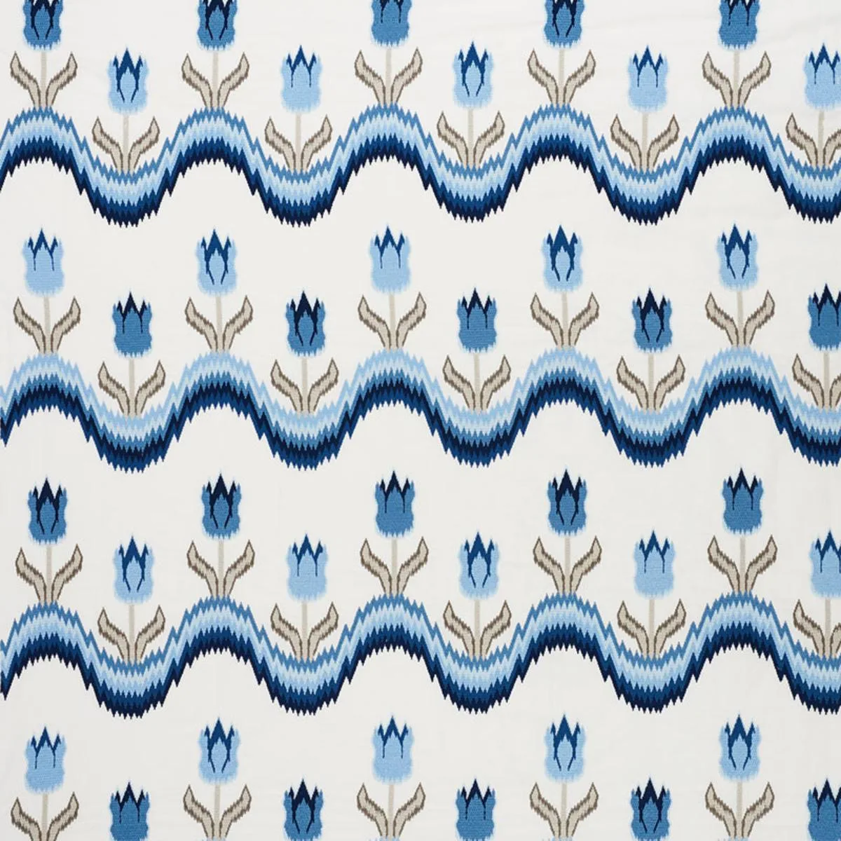 Schumacher 70272 Tulip Flamestitch Embroidery Blue fabric swatch