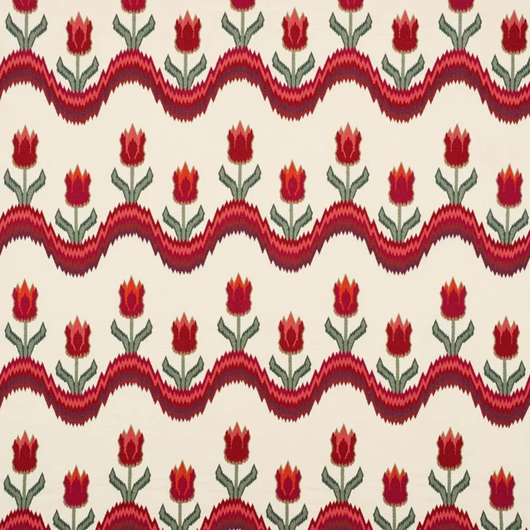 Schumacher 70271 Tulip Flamestitch Embroidery Vermilion fabric swatch