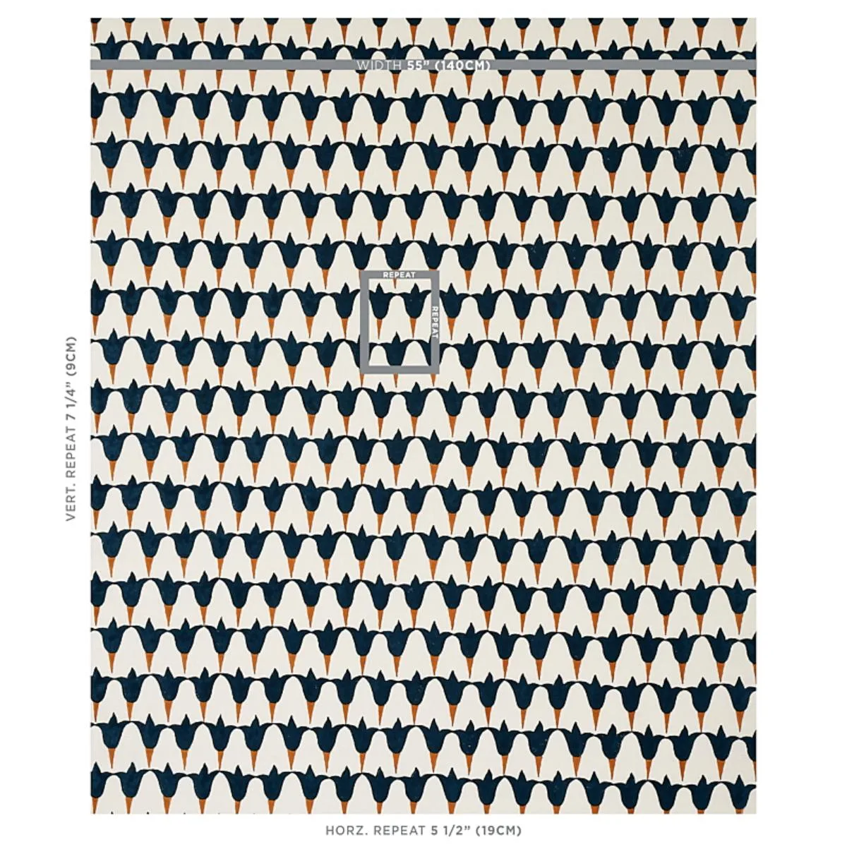 Schumacher 179822 Tulip Hand Block Midnight & Copper fabric swatch