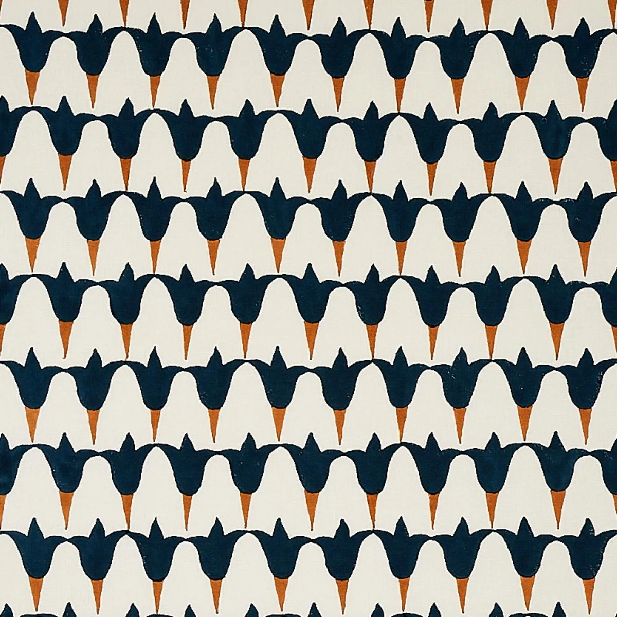 Schumacher 179822 Tulip Hand Block Midnight & Copper fabric swatch
