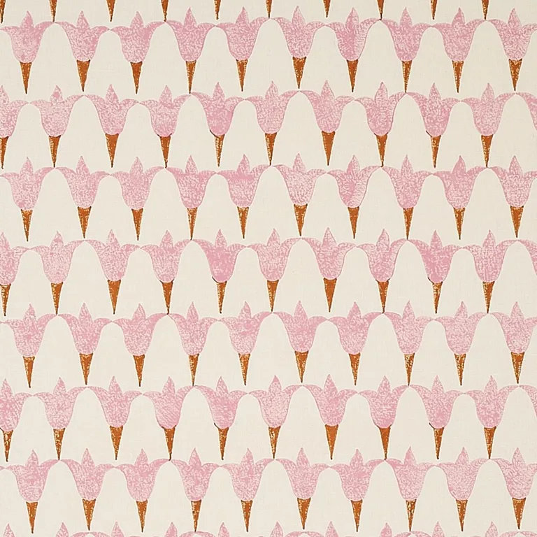 Schumacher 179821 Tulip Hand Block Rose & Copper fabric swatch