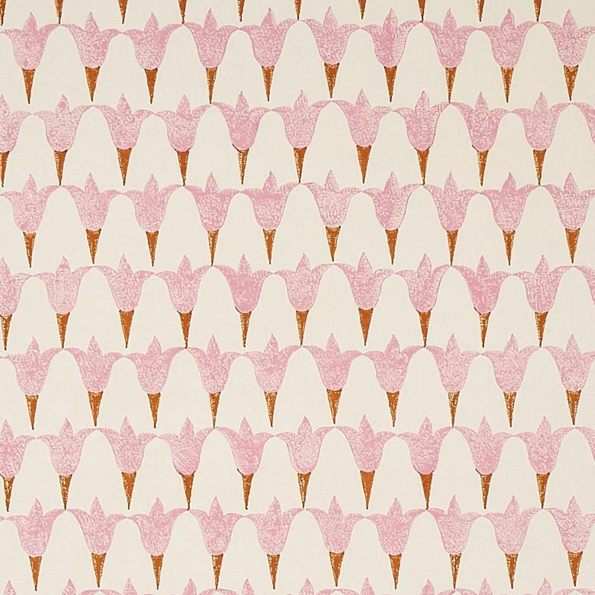 Schumacher 179821 Tulip Hand Block Rose & Copper fabric swatch