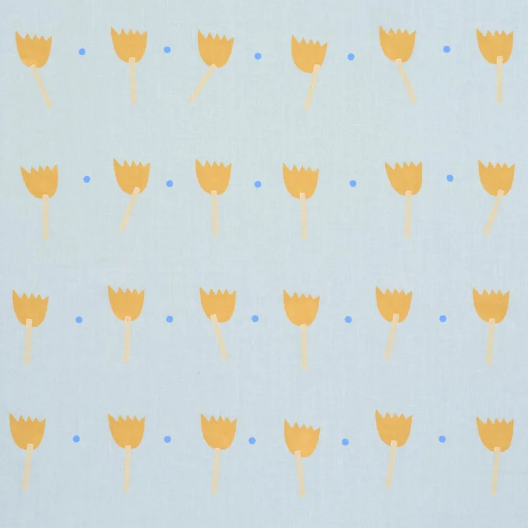 Schumacher 182400 Tulip Play Hand Block Print Ochre On Sky fabric swatch