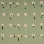 Schumacher 182402 Tulip Play Hand Block Print Peach On Sage fabric swatch