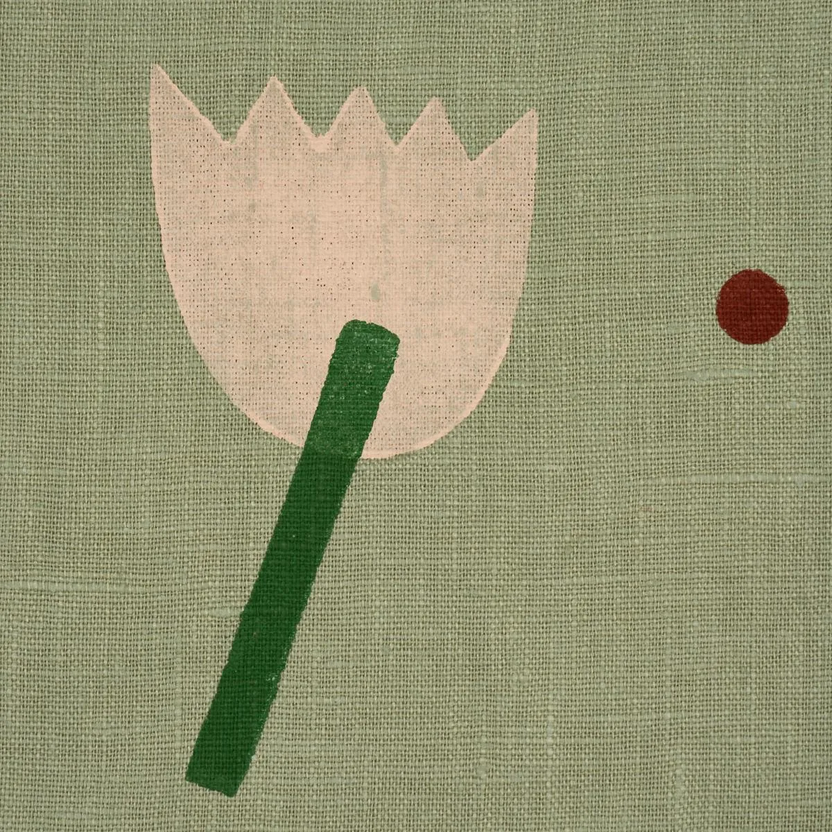 Schumacher 182402 Tulip Play Hand Block Print Peach On Sage fabric swatch