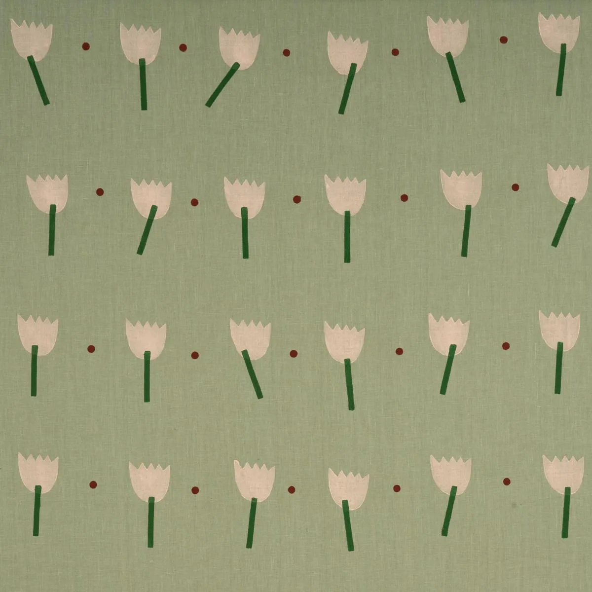 Schumacher 182402 Tulip Play Hand Block Print Peach On Sage fabric swatch