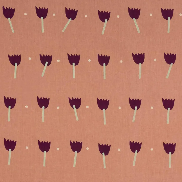 Schumacher 182401 Tulip Play Hand Block Print Violet On Rust fabric swatch