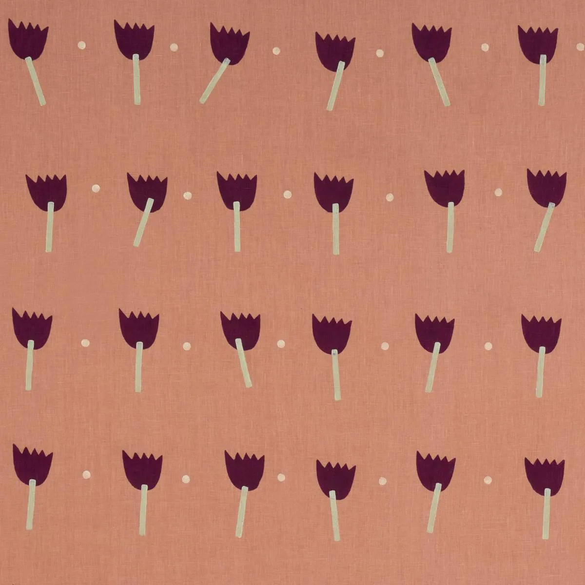 Schumacher 182401 Tulip Play Hand Block Print Violet On Rust fabric swatch